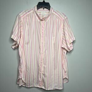 J. Crew women's Soft Pink Striped Camp Shirt Short Sleeve Button Up Plus Size 18